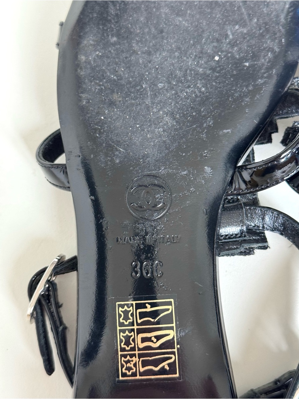 CHANEL Black Patent Leather Beaded and  Jeweled Slingback Sandals - Size 36 - Picture 9 of 10